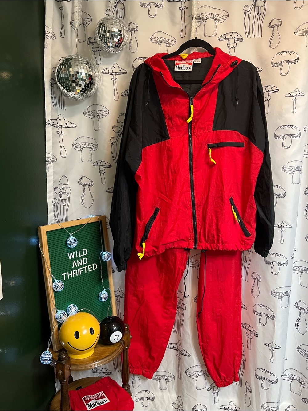 Vintage 90s Marlboro Adventure Team Tracksuit Set L Red Black Nylon Windbreaker